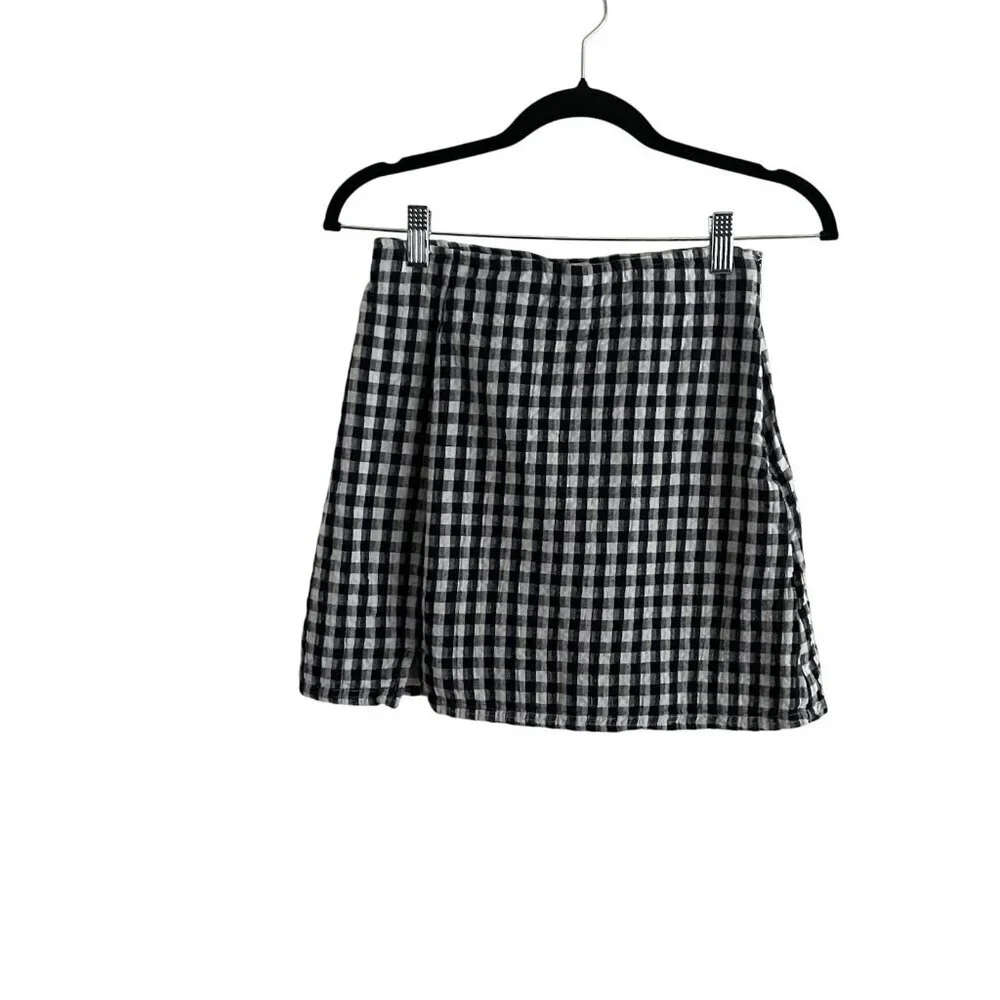 American Eagle Women XS Navy White Gingham Cotton Linen Preppy Casual Mini Skirt